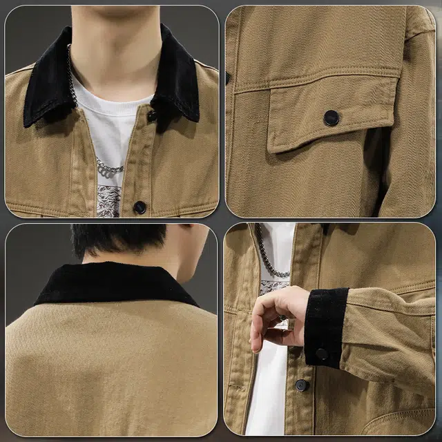 前进牛 阿美咔叽潮牌高级感纯棉痞帅底特律上衣外穿衬衫潮流高街硬汉百搭宽松翻领夹克衬衣男牛仔外套 男款
