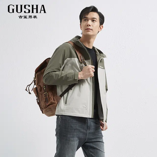 古鲨 拼色户外休闲时尚帅气防风休闲夹克外套 男款