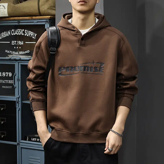前进牛 美式经典复古潮牌印花连帽宽松大码重磅户外百搭休闲卫衣 男款