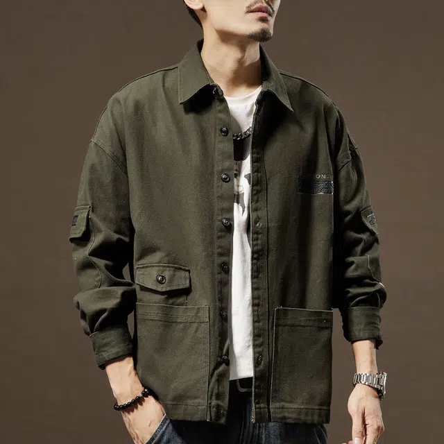 贵色 拼接修身工艺日系工装多口袋痞帅极简风美式设计高级复古长袖衬衫 男女同款