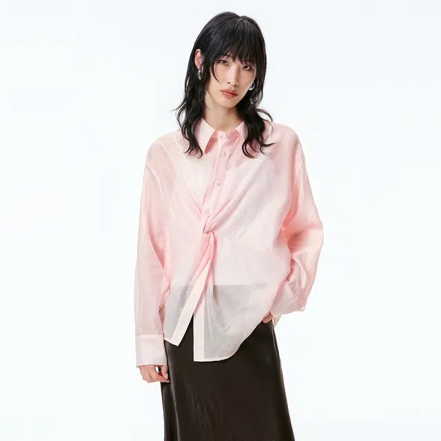 太平鸟 轻薄光泽感两件套内搭吊带长袖衬衫 女款 粉色