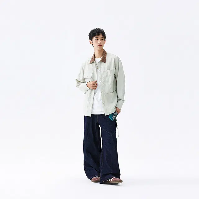 马员外 大口袋通勤舒适百搭翻领休闲长袖衬衫 男女同款