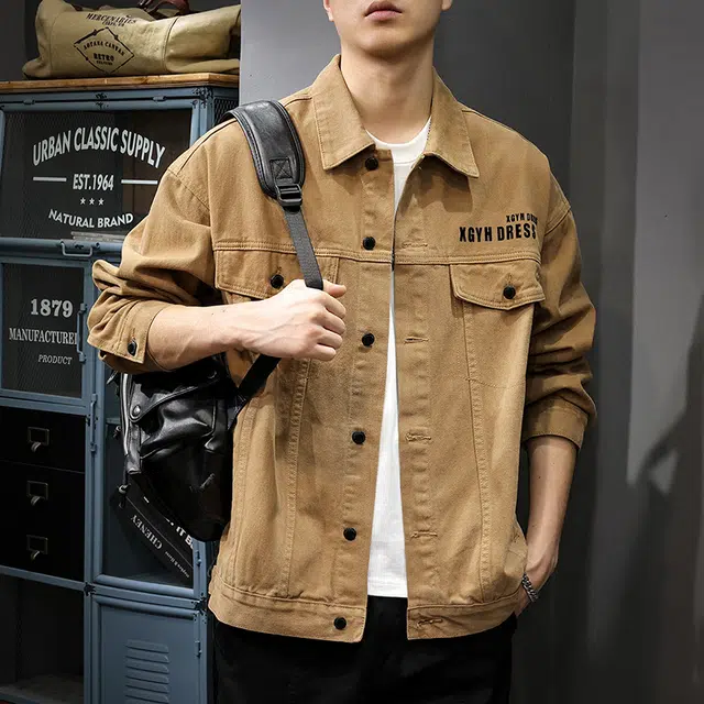 前进牛 秋季美式休闲经典复古潮牌高街痞帅纯棉多口袋衬衫宽松大码潮工装军事风秋冬休闲猎装牛仔外套 男款