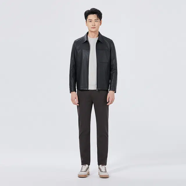 利郎 商务翻领高端品质经典皮衣 男款