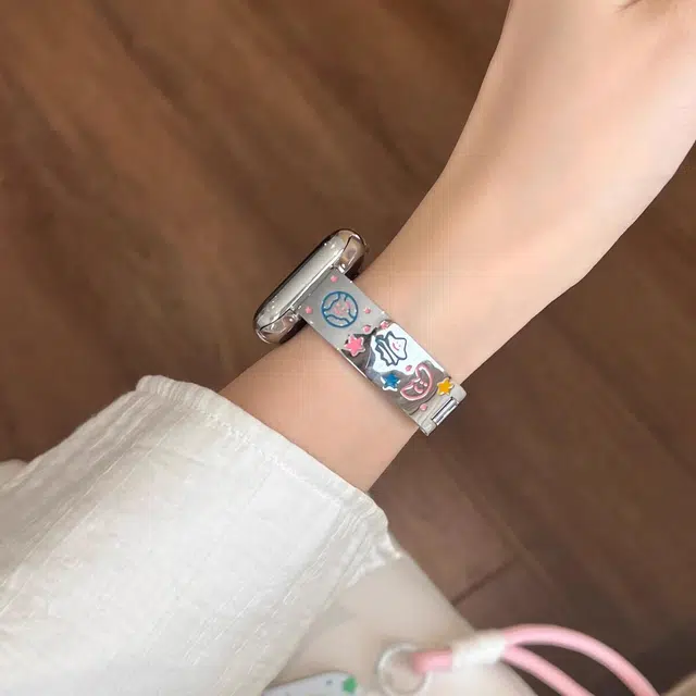 老佳 苹果适用 手表表带 金属材质 滴胶星星弯片金属表带