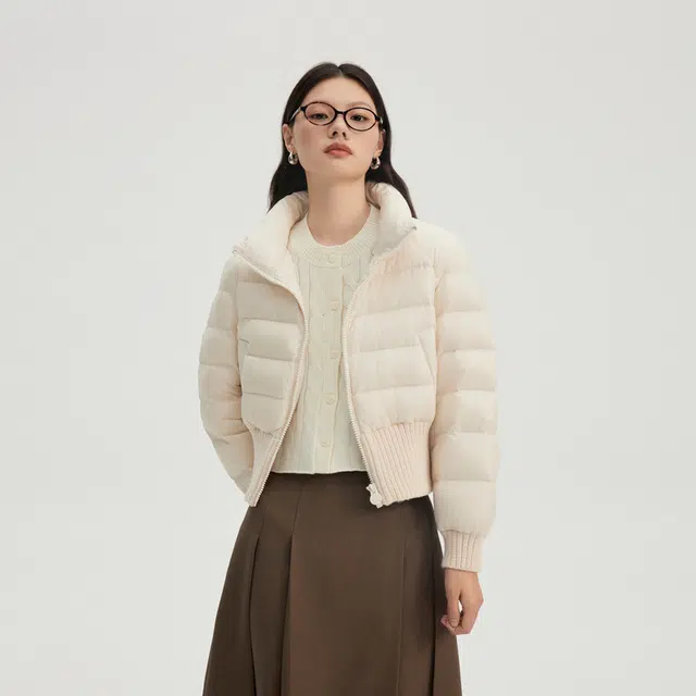 艾莱依 简约时尚纯色短款长袖羽绒服 女款