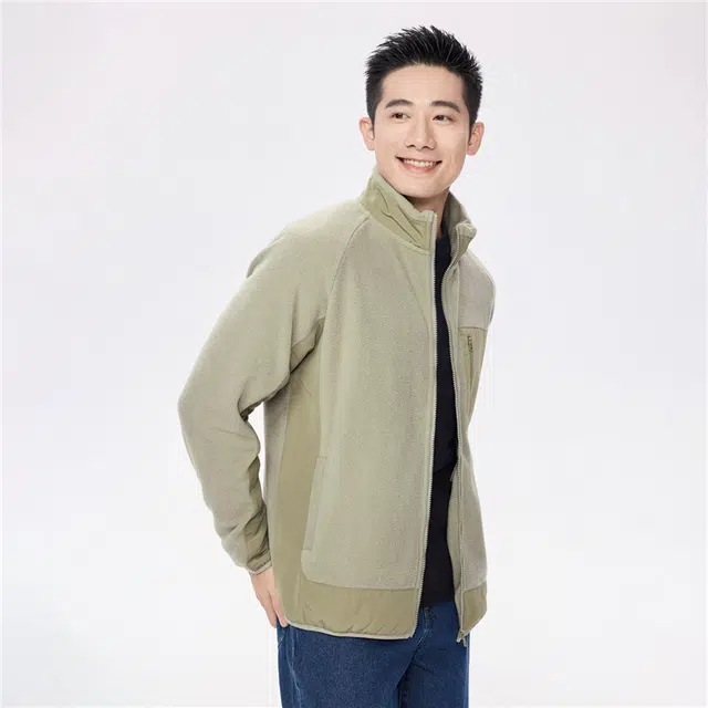 佐丹奴 摇粒绒外套抓绒开衫拼接立领插肩夹克 男款