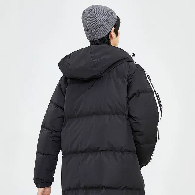 美特斯邦威 条纹连帽宽松拉链长袖羽绒服 男款