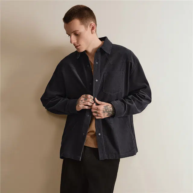 佐丹奴 衬衫式外套纯棉灯芯绒翻领简约教练夹克 男款