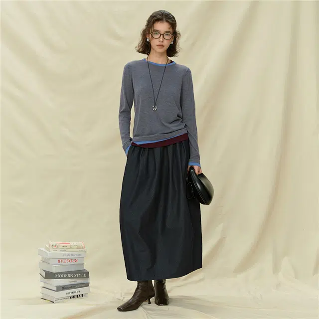 佐丹奴 假两件撞色圆领毛织套头针织衫 女款