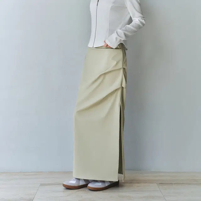太平鸟 纯色高腰压褶侧开叉直筒休闲长裙 女款 卡其色