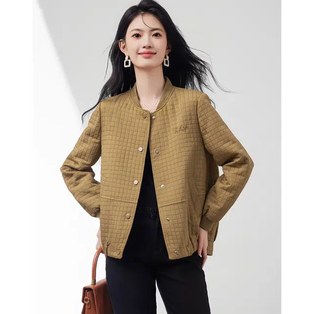 似水年华 韩版显瘦棒球服绒感外套 修身 女款 咖色