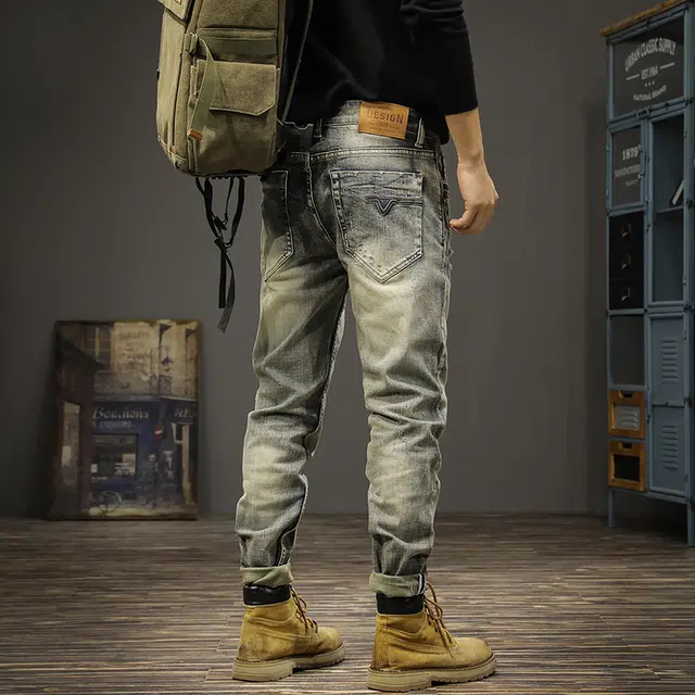 遨宇 美式潮牌潮流经典复古水洗中性风男秋季修身牛仔裤 男款