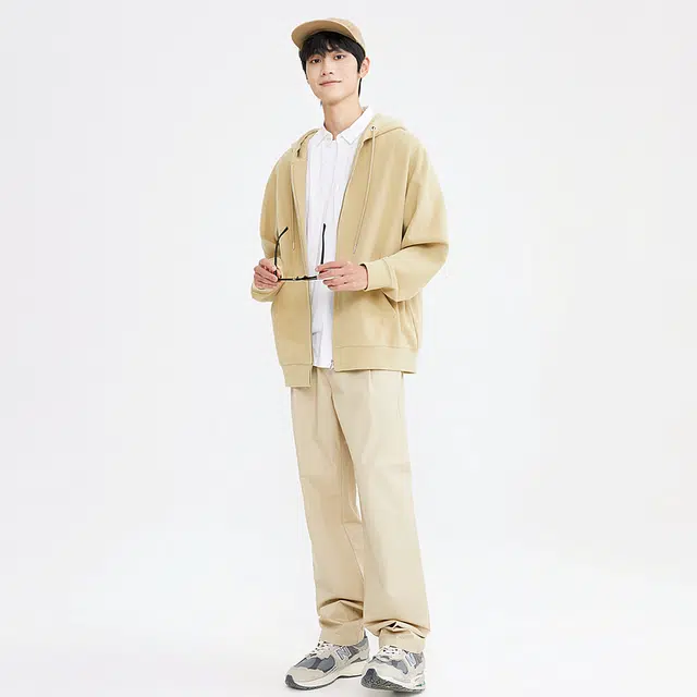美特斯邦威 后背字母连帽拉链落肩宽松卫衣 男款