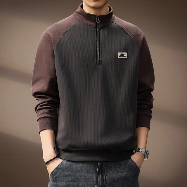 贵色 城市机能风立领撞色拼接半拉链长袖潮牌时尚百搭立体裁剪工艺重磅休闲卫衣 男女同款