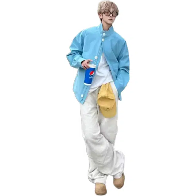 煦加 美式复古宽松防风立领夹克外套 男款 蓝色