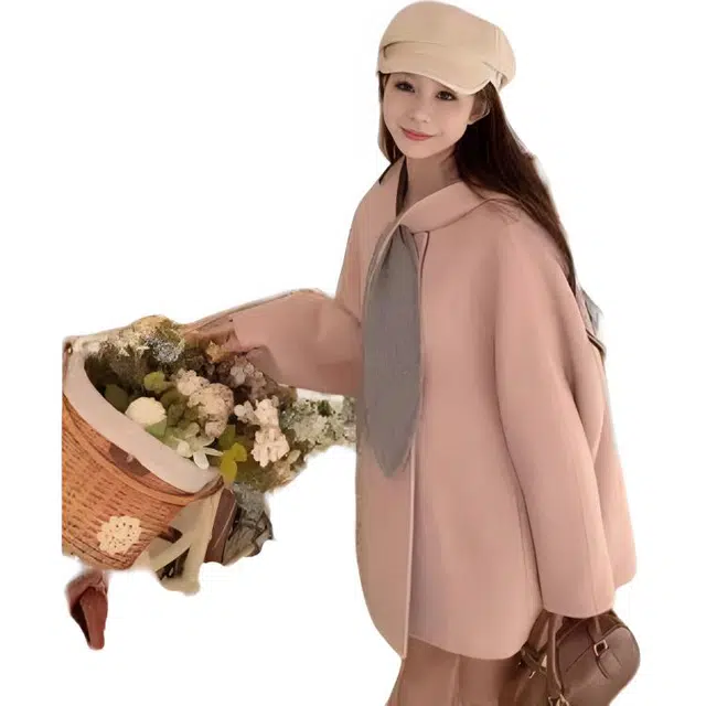 邓大喵 法式气质甜美纯色连帽长袖大衣 女款