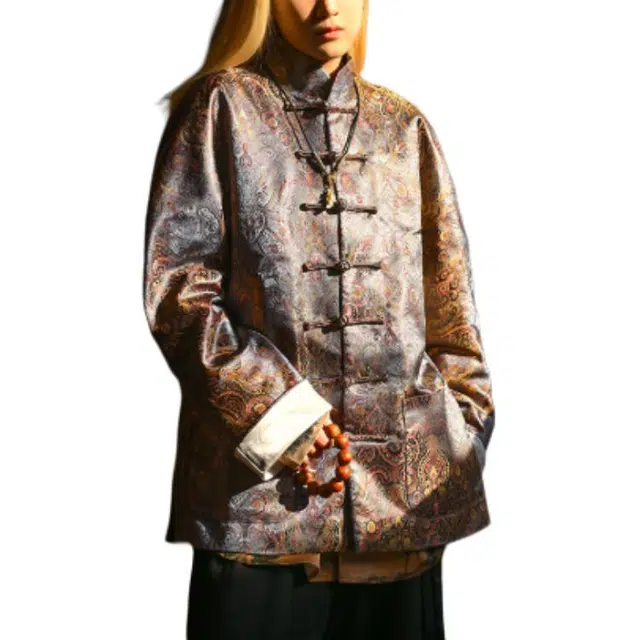 三省六部 中国风提花渐变折光唐装夹克外套 男女同款 蓝色