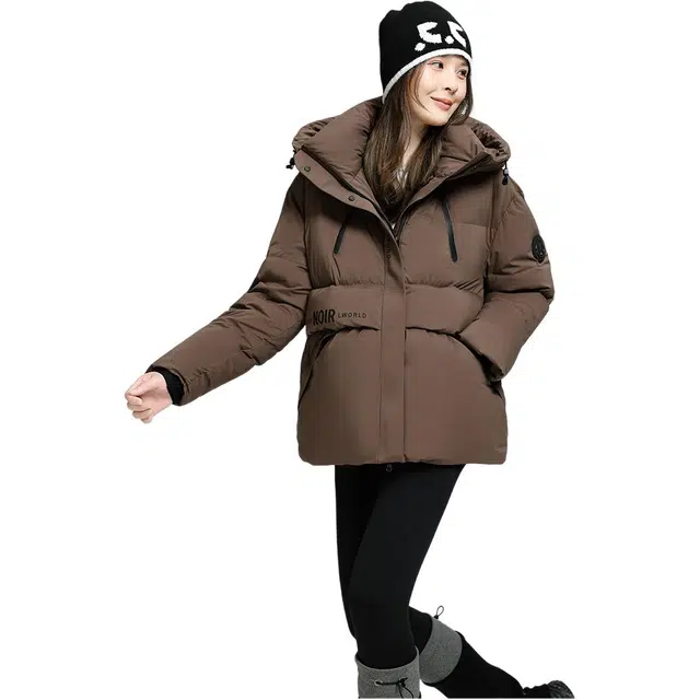 鸭鸭 保暖加厚连帽宽松中长款休闲长袖羽绒服 女款