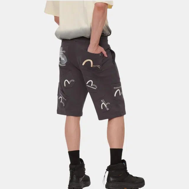 EVISU SS22 Seagull Print Multi-Pocket Shorts