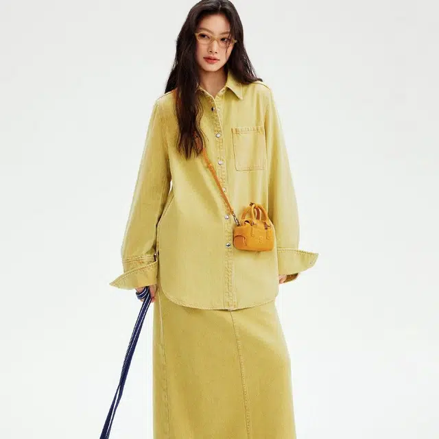古良吉吉 时尚百搭可调节可拆卸 牛剖层皮革 手提包 女款 姜黄