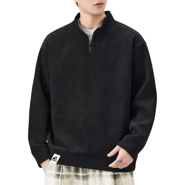 帝狼牛 潮牌重磅华夫格慵懒休闲长袖美式基础百搭纯色 卫衣 男女同款