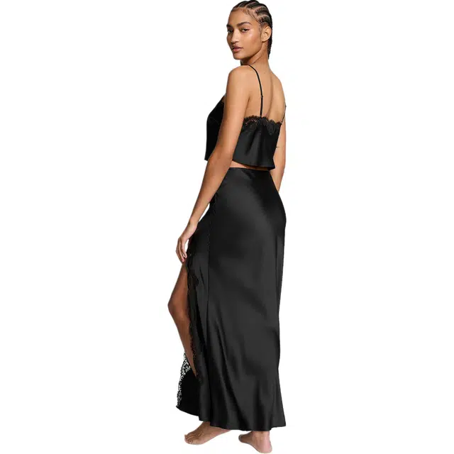 Victoria's Secret Satin Lace-Trim Cropped Top Slip Skirt Set B