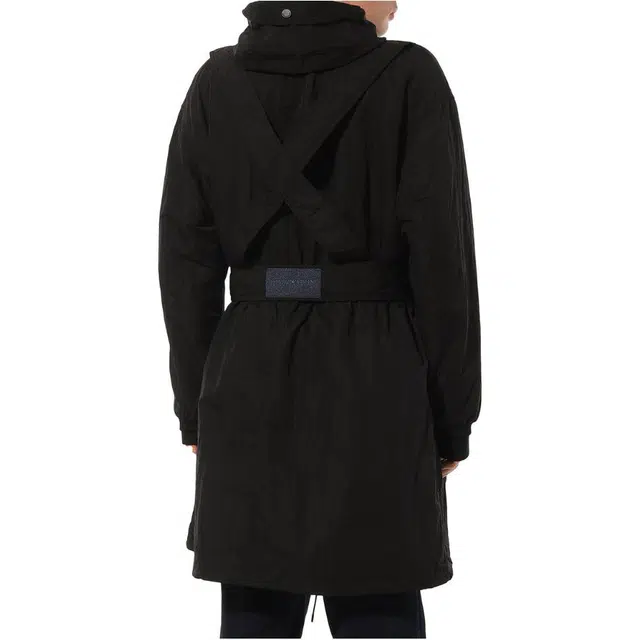 EMPORIO ARMANI Crinkle Nylon Water Repellent Trench Coat With Hood And Crossover Belt