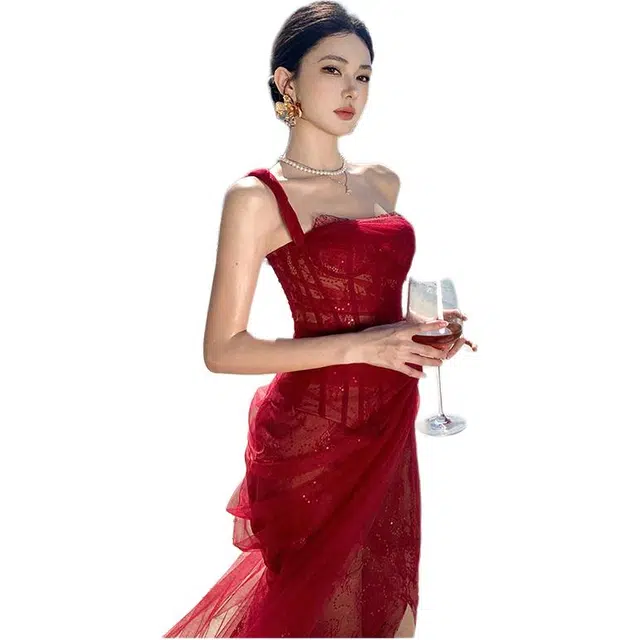 水中花 时尚氛围感鱼骨束腰度假无袖连衣裙 女款