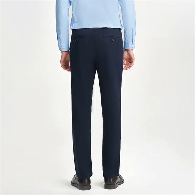 才子 纯色透气中腰拉链直筒休闲裤 男款 深蓝色