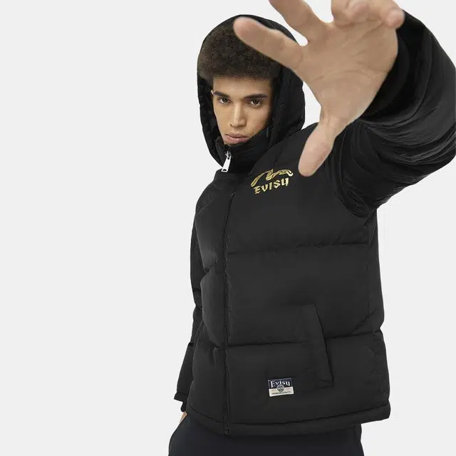 EVISU AW24 Floral Print Down Jacket Black