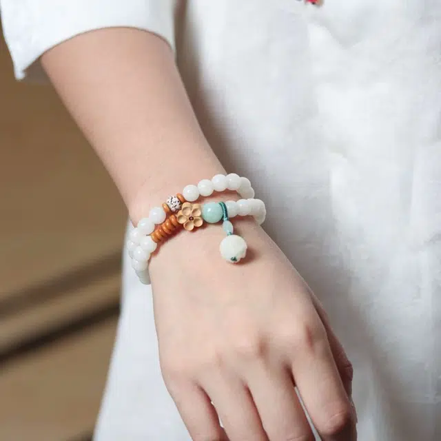 爵倾 黄杨梅花两圈款 白玉菩提 珠串 男女同款情侣款