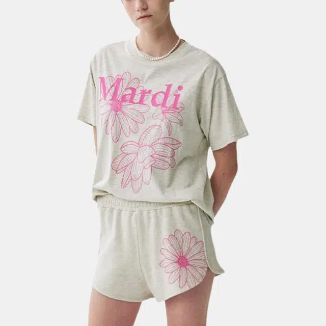 MARDI MERCREDI TSHIRT TRIPLE FLOWER_OATMEAL PINK SS25T