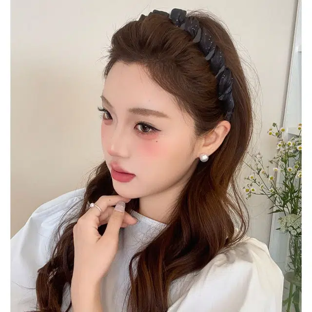 【高级感珠光网纱星空】 攸委 小香风发箍女防滑带齿纹理感日常外戴高颅顶头箍洗脸神器 亚克力 压发卡网红百搭气质发窟 男女同款情侣款