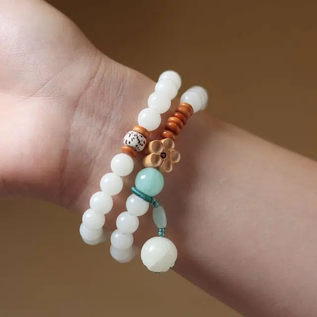 爵倾 黄杨梅花两圈款 白玉菩提 珠串 男女同款情侣款