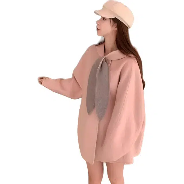 邓大喵 法式气质甜美纯色连帽长袖大衣 女款