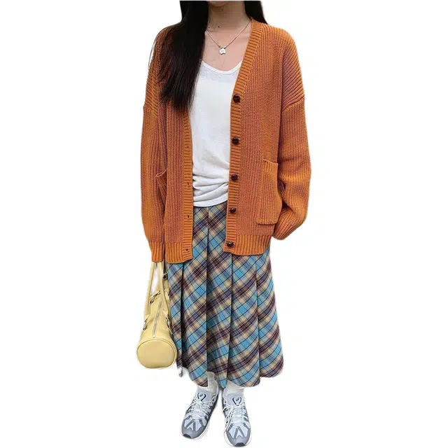 木清清 学院风半身裙显瘦气质高腰格子休闲长裙 女款 蓝色格纹