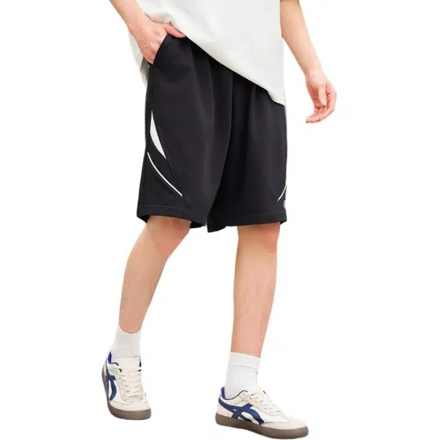 三福 复古运动风针织纯色中腰五分休闲短裤 男款