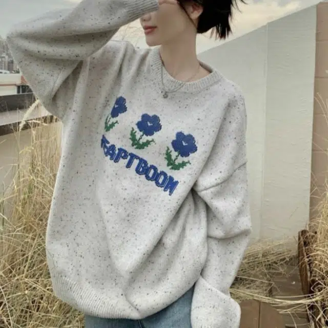 御茶家 日系复古慵懒宽松百搭圆领学院风针织衫 女款