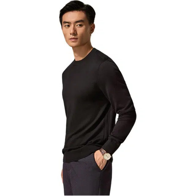 迪柯尼 纯色简约圆领修身保暖毛衣 男款