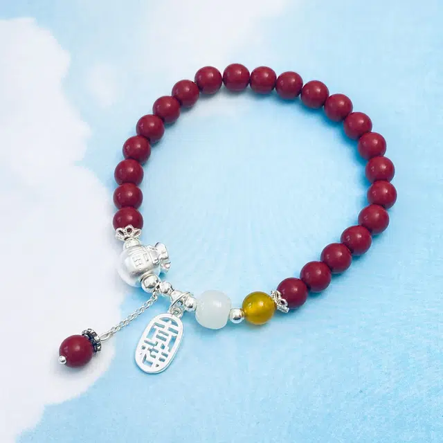 【一物一证】 羽诗娅 吉祥如意 中国风复古轻奢精致红砂 弹力伸缩 表白必备 女朋友告白生日纪念日礼盒款 朱砂 玉石手串 男女同款情侣款