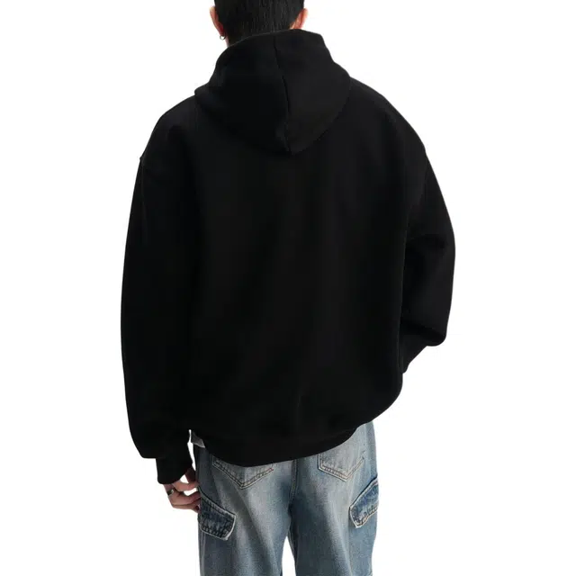 地界二 美式复古半拉链连帽卫衣男街头潮牌痞帅宽松百搭休闲外套复古半拉链连帽纯色常规潮套头卫衣 男款