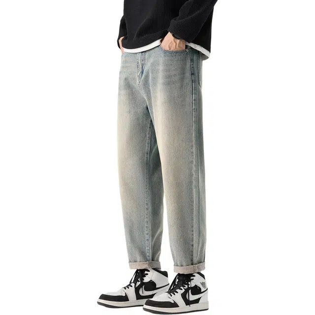 帝狼牛 美式复古纯色基础款百搭通勤直筒休闲牛仔裤 男女同款