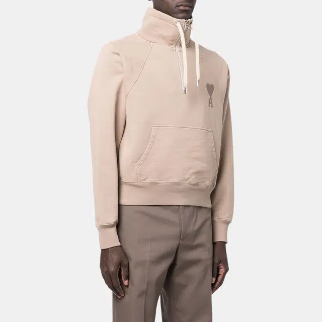 AMIPARIS SS22 Logo Zip Pullover Beige