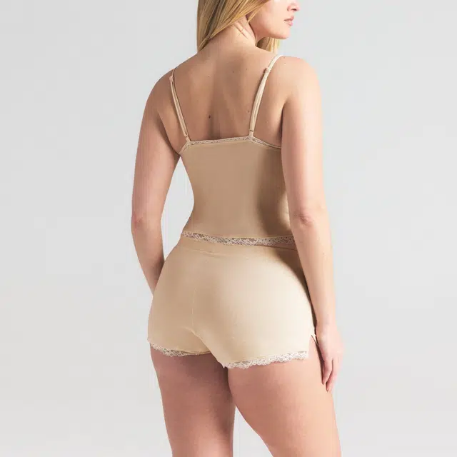 SKIMS SS25 COTTON JERSEY LACE CAMI AND SHORT SET BUTTER