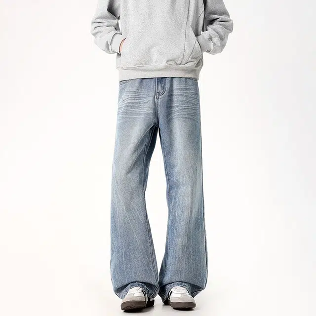 法文箱子 美式高街水洗闪电纹微喇牛仔裤复古宽松显瘦痞帅百搭休闲直筒裤 男款