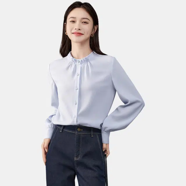 娅丽达 时尚休闲纯色立领长袖衬衫 女款
