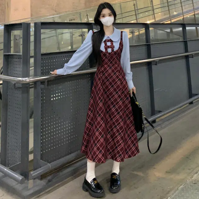 古莲菲 设计感小众假两件法式长袖连衣裙 女款 图色