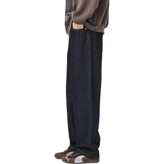 帝狼牛 日系简约学院风柔软透气复古做旧水洗宽松直筒 牛仔裤 男女同款