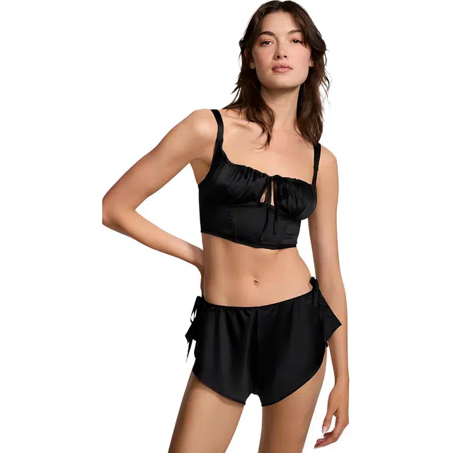 Victoria's Secret Satin Corset Top Shorts Set Black